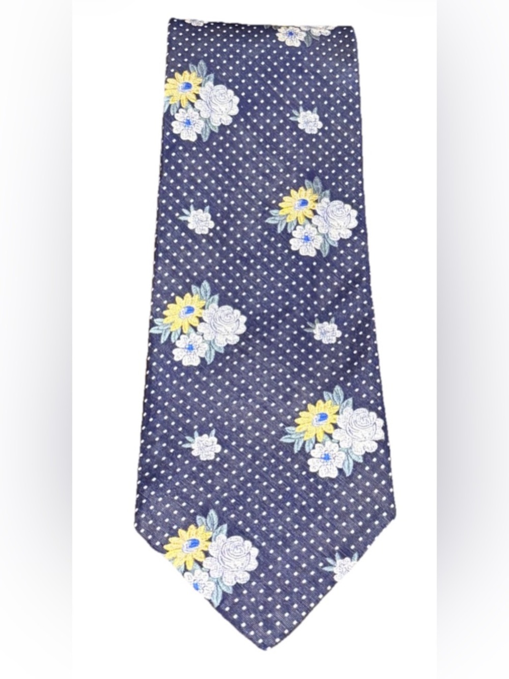 Kenzo Homme Tie Navy Floral Bouquet Pin Dot Silk Blend Made in Italy Vintage